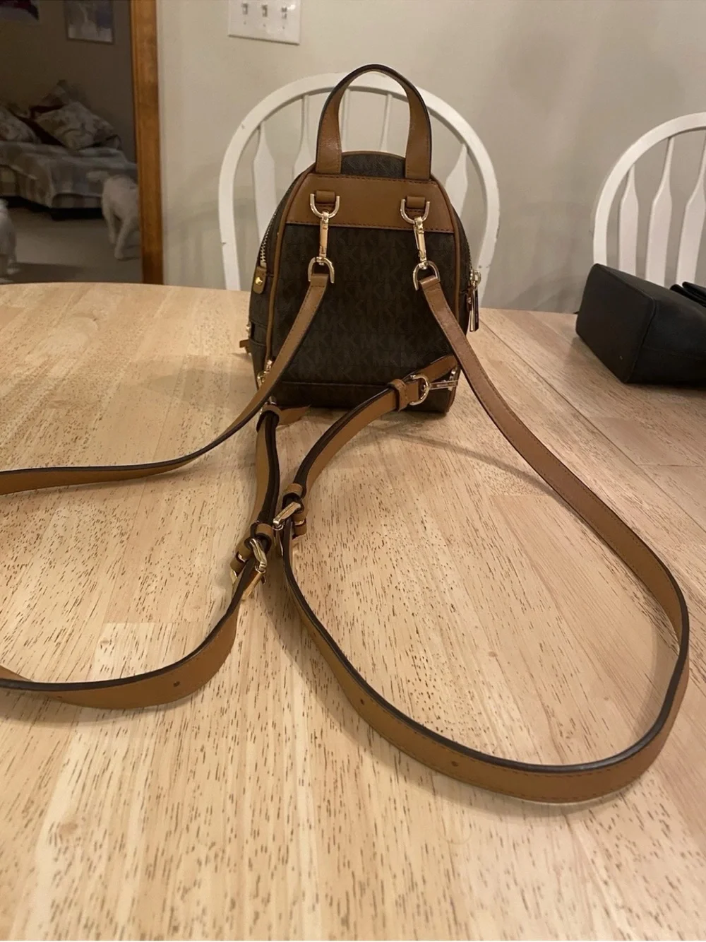 Michael Kors Brown MK Signature Mini Backpack with Gold Hardware